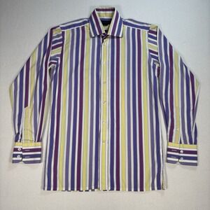 Duchamp Shirt Men S / 15" 38cm Multicolor Vertical Stripe Cotton Button Up Italy